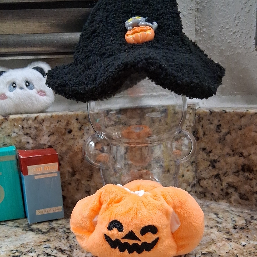 Labubu Black Witch Hat with Orange Pumpkin Set